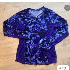 ATHLETA Runaway Long Sleeve Shirt Womens Size S Blue Floral Printed Running Top